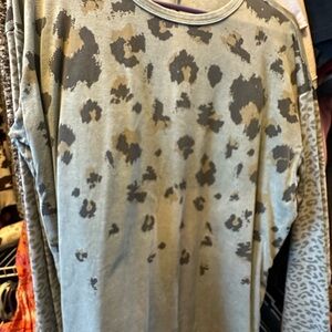 Easel Gray and Brown Leopard Print Top
